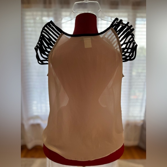 Ivory shell w/ sexy black strappy sleeves from Venus. Medium. - Picture 9 of 12